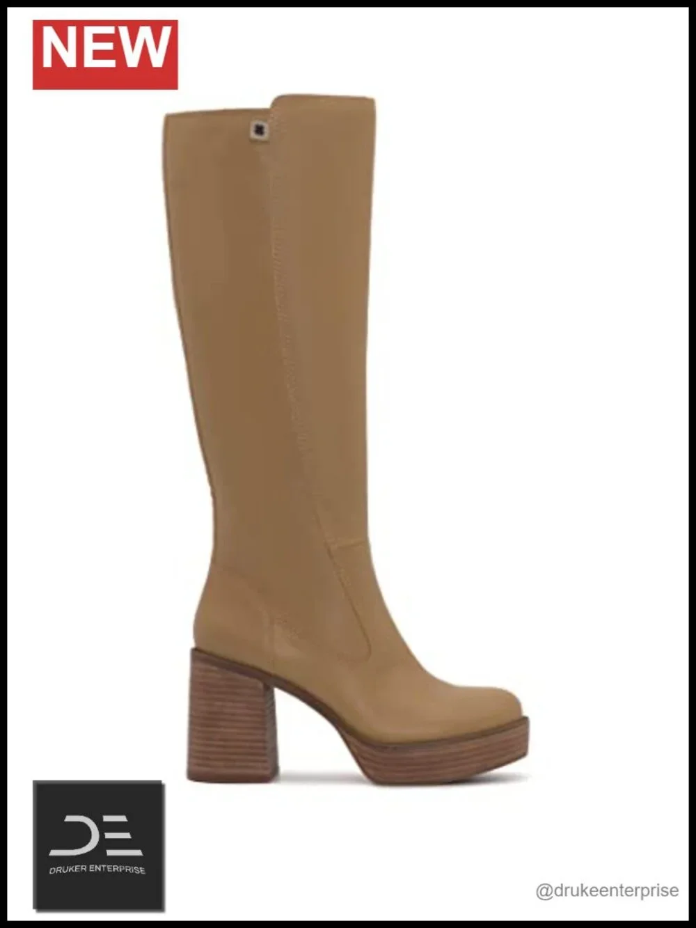 Women's Knee High Leather Snow Boots Round Toe Stacked Heel Zip Closure Fashion
